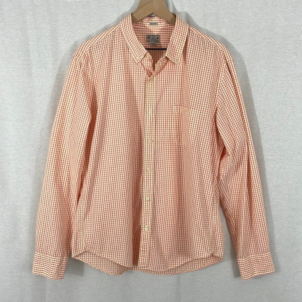 J. Crew Factory Slim Fit Checkered Orange Button Down Shirt Mens Size XL Preppy